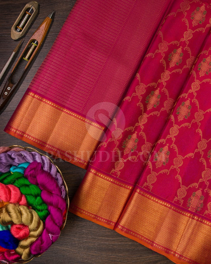 Raspberry Pink And Orange Kanjivaram Silk Saree-DJ372(B)