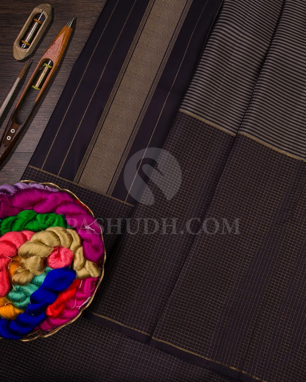 Black  And Grey Pure Zari Kanjivaram Silk Saree-SP169