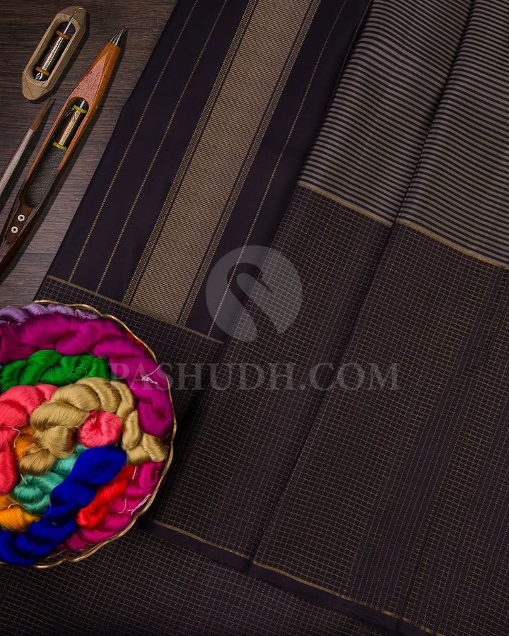 Black  And Grey Pure Zari Kanjivaram Silk Saree-SP169