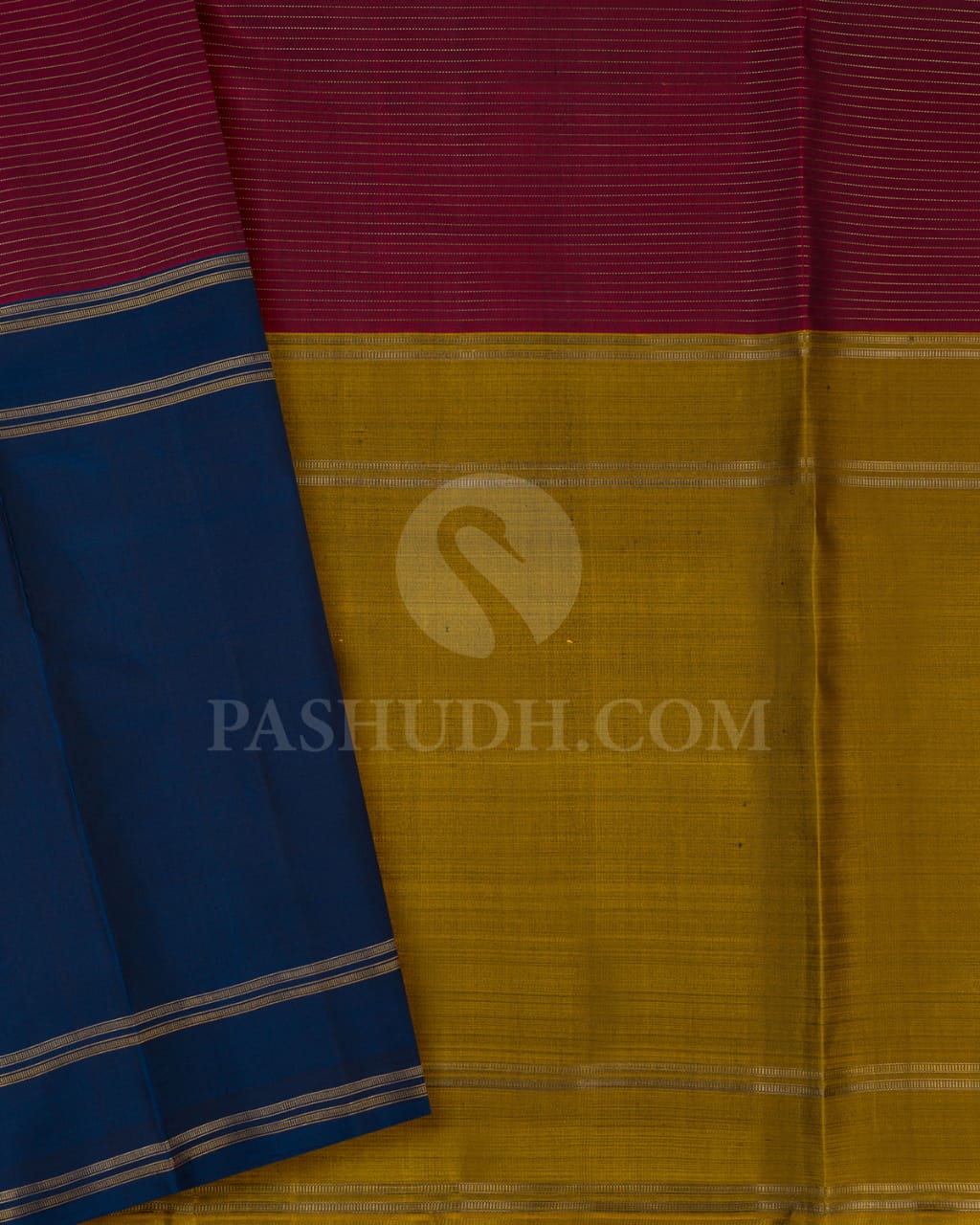 Teal Blue, Golden Mustard And Maroon Pure Zari Kanjivaram Silk Saree-SP164