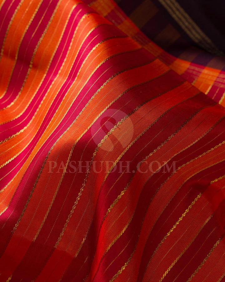 Orange,Red And Aubergine Pure Zari Kanjivaram Silk Saree-SP142