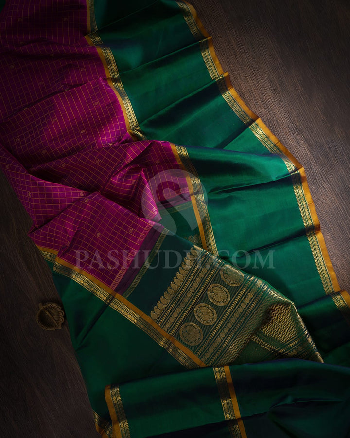 Magenta And Bottle Green Kanjivaram Silk Saree-SP136