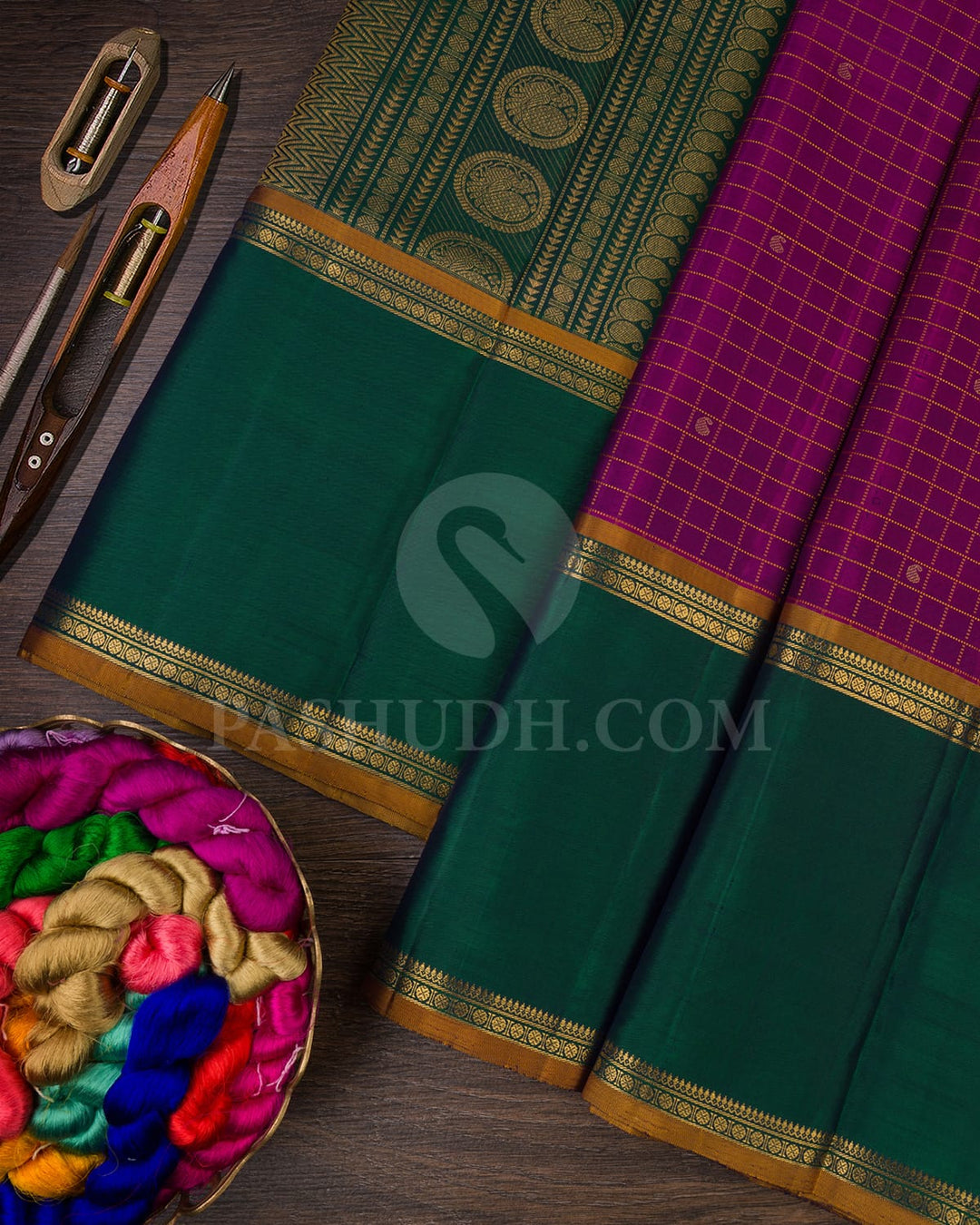 Magenta And Bottle Green Kanjivaram Silk Saree-SP136