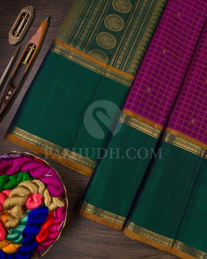 Magenta And Bottle Green Kanjivaram Silk Saree-SP136