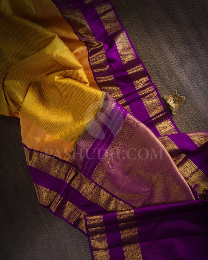 Marigold With Royal Violet Kanjivaram Silk Saree-S1500(A)