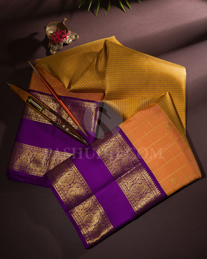 Marigold With Royal Violet Kanjivaram Silk Saree-S1500(A)