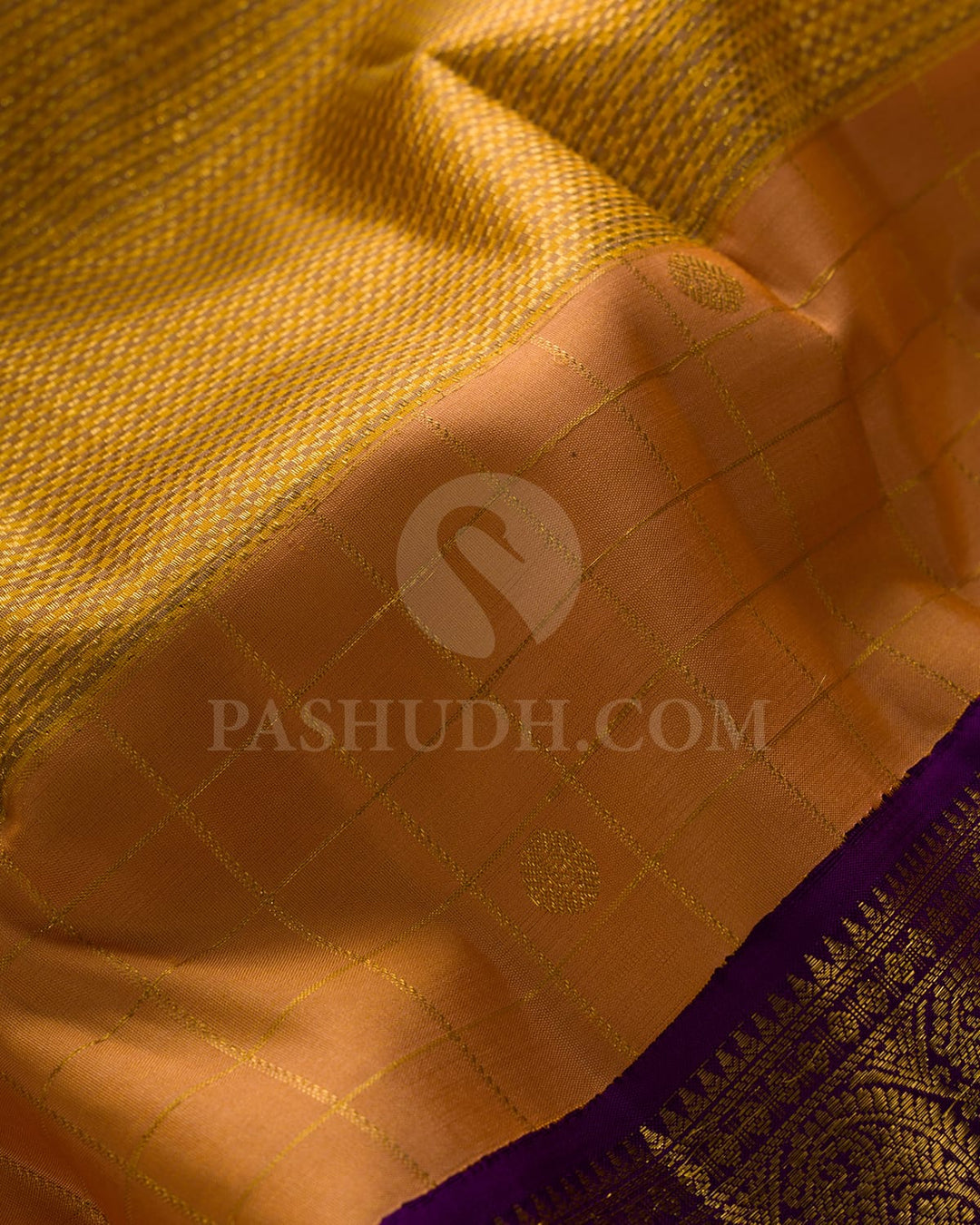 Marigold With Royal Violet Kanjivaram Silk Saree-S1500(A)