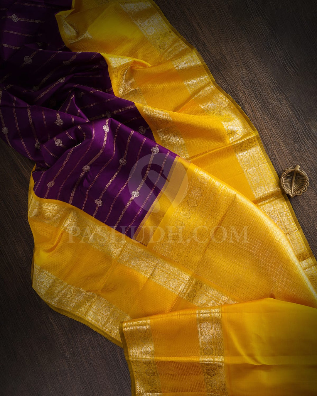Royal Purple And Golden Marigold Kanjivaram Silk Saree- S1497(A)