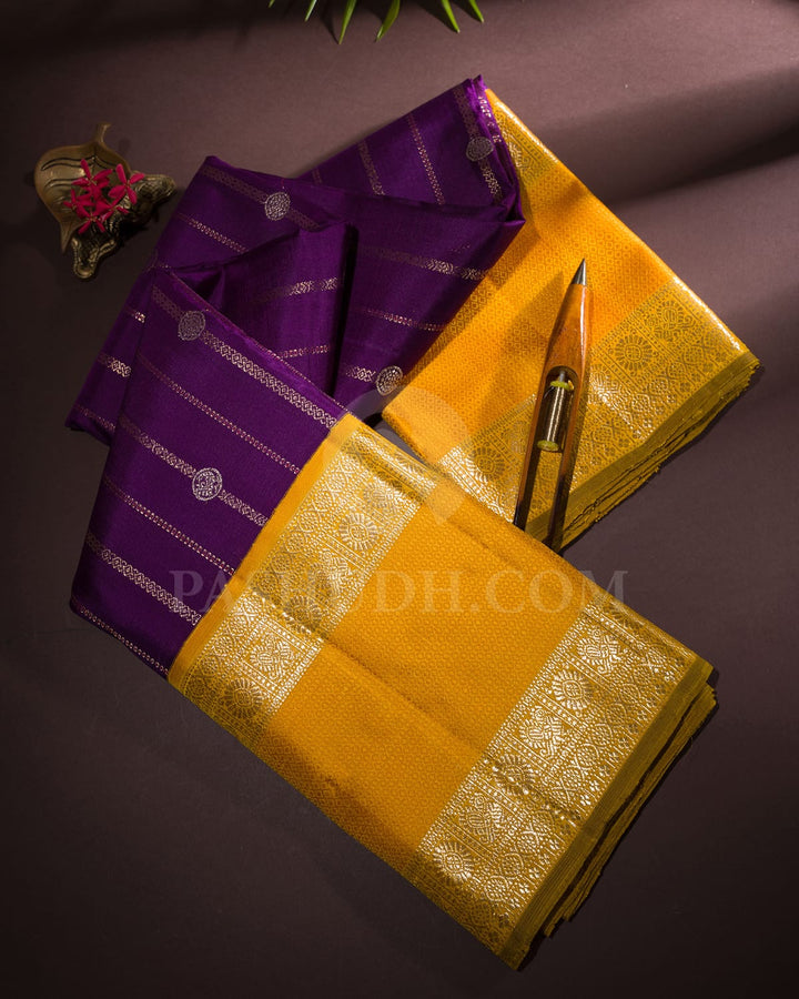 Royal Purple And Golden Marigold Kanjivaram Silk Saree- S1497(A)