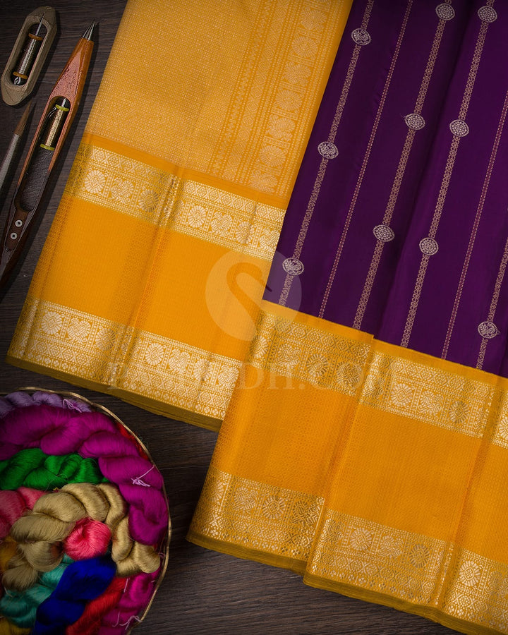 Royal Purple And Golden Marigold Kanjivaram Silk Saree- S1497(A)