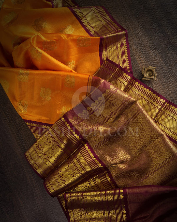 Sunset Orange With Maroon  Kanjivaram Silk Saree-SP154
