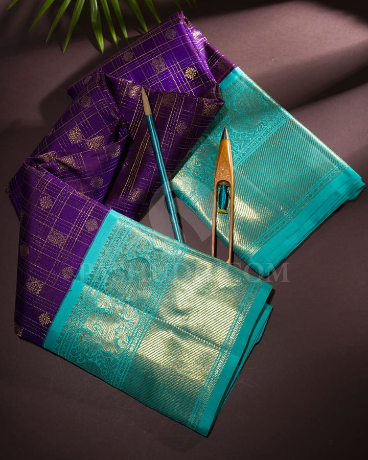 Royal Violet And Aqua Mint Kanjivaram Silk Saree-SP178