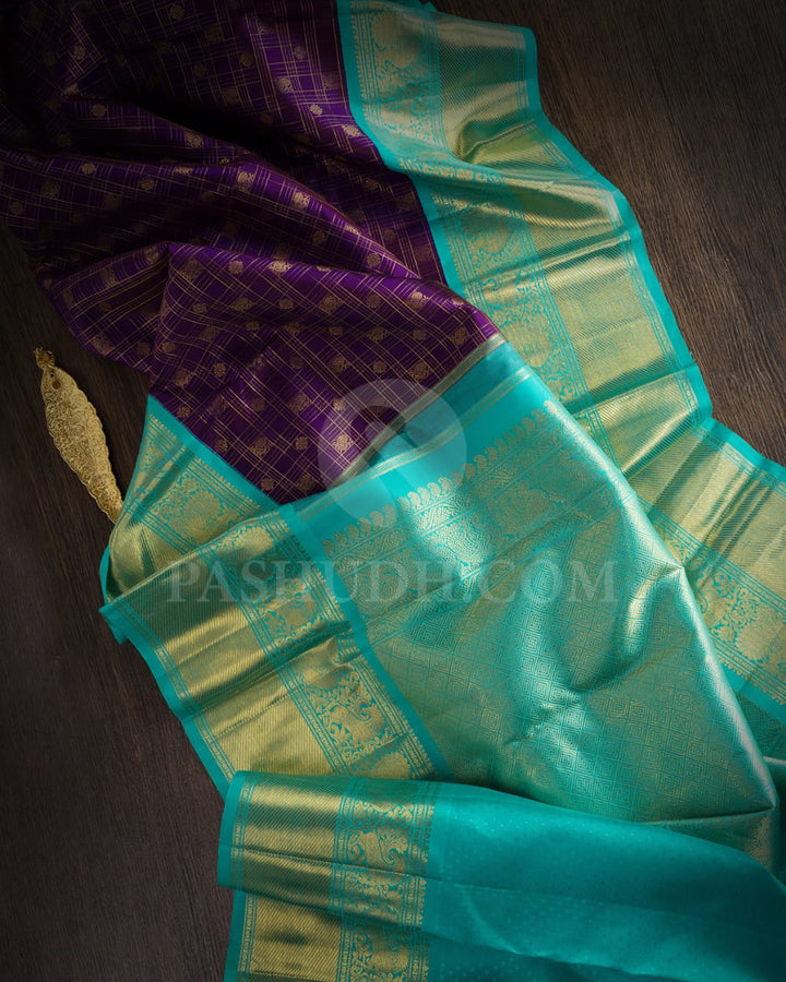 Royal Violet And Aqua Mint Kanjivaram Silk Saree-SP178