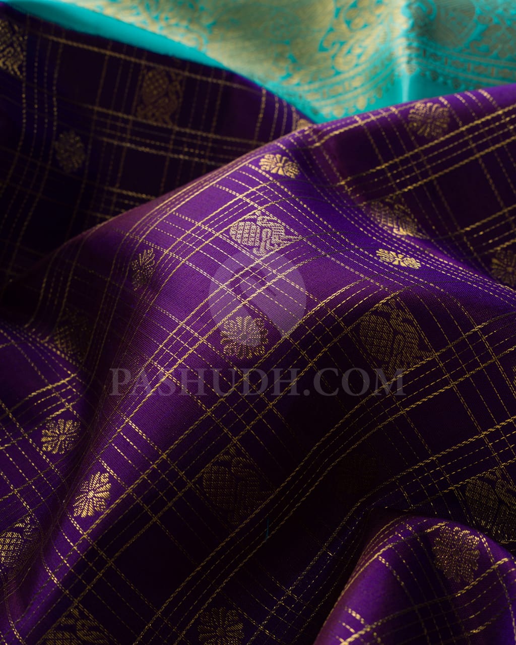 Royal Violet And Aqua Mint Kanjivaram Silk Saree-SP178