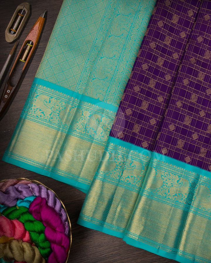Royal Violet And Aqua Mint Kanjivaram Silk Saree-SP178