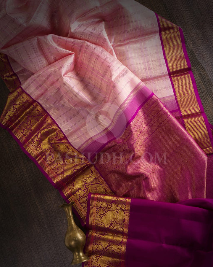 Baby Pink With Magenta Kanjivaram Silk Saree-S1222(E)