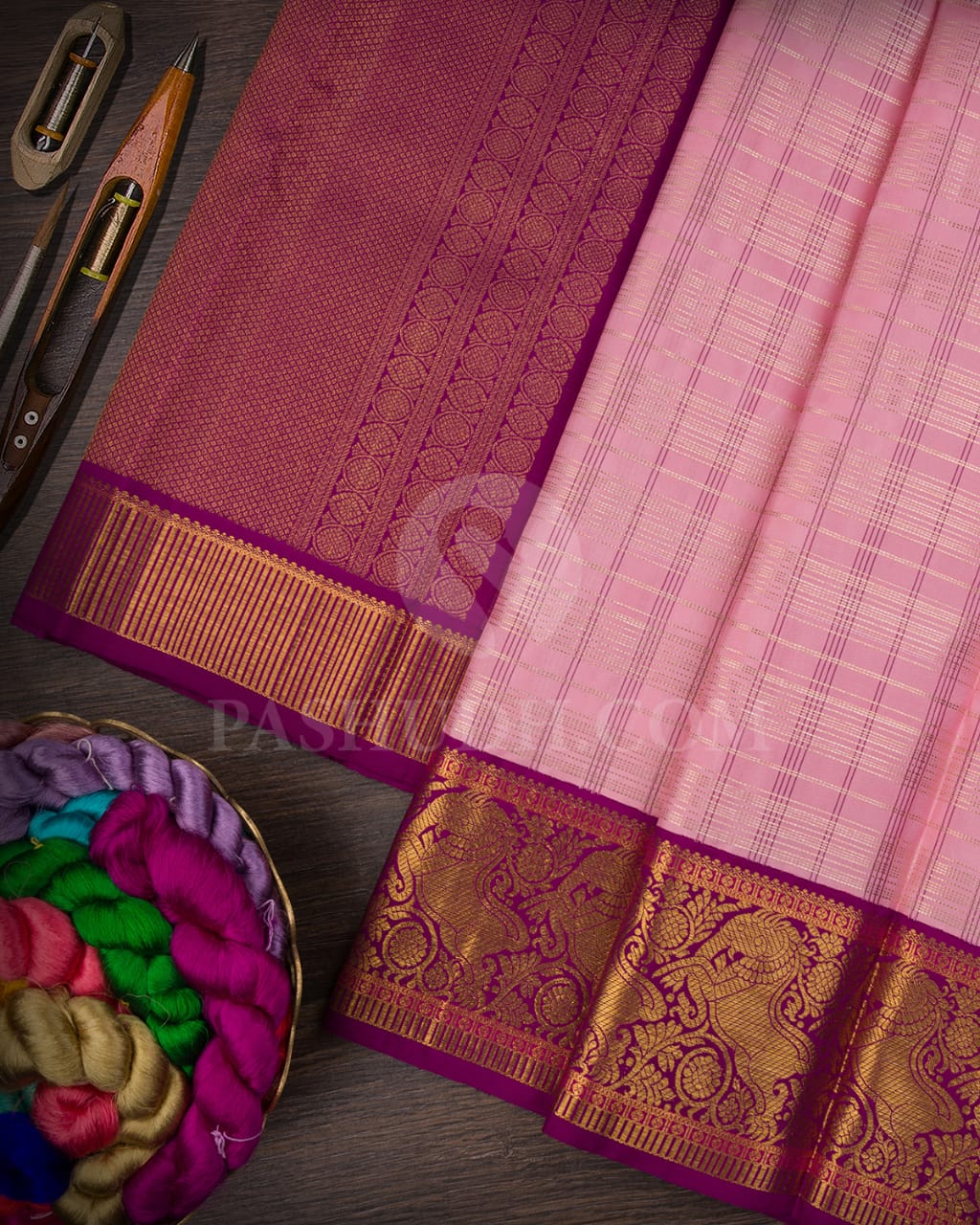 Baby Pink With Magenta Kanjivaram Silk Saree-S1222(E)