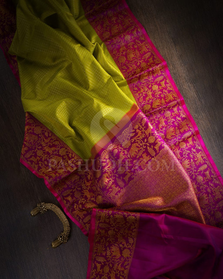 Pear Green With Purple Kanjivaram Silk Saree-S1538(A)