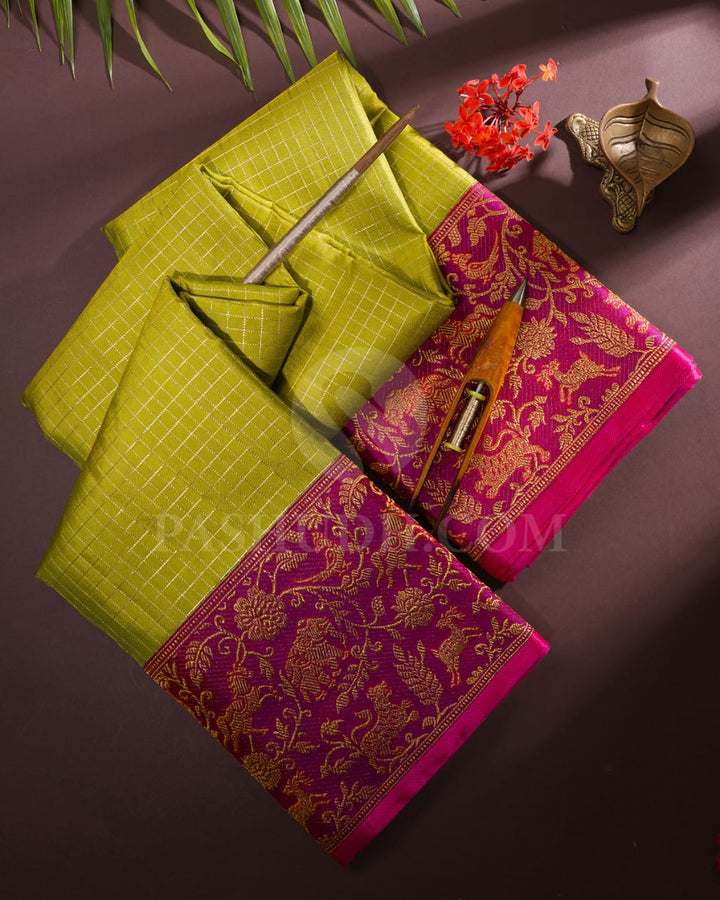 Pear Green With Purple Kanjivaram Silk Saree-S1538(A)