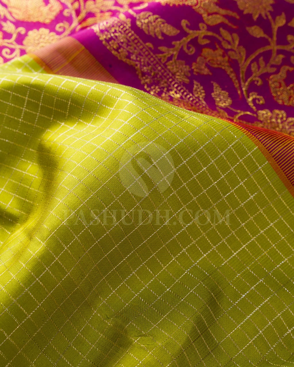 Pear Green With Purple Kanjivaram Silk Saree-S1538(A)