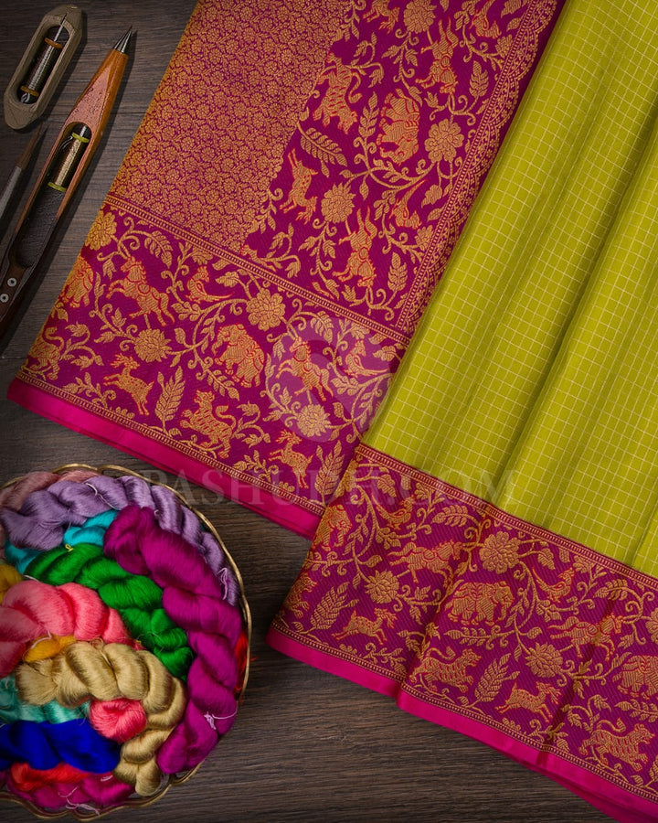 Pear Green With Purple Kanjivaram Silk Saree-S1538(A)
