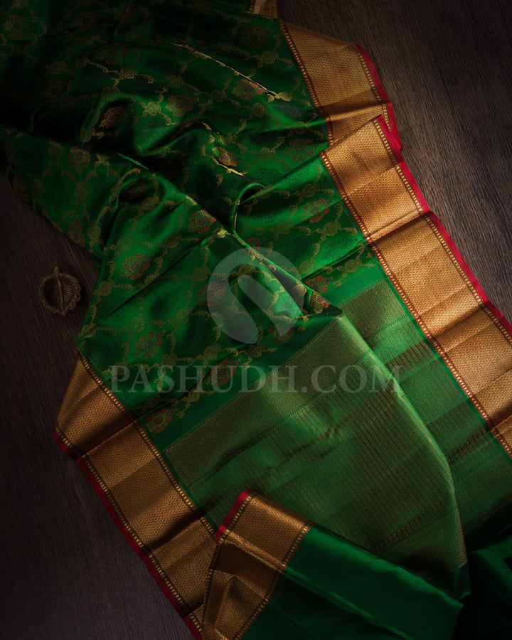 Forest Green With Rust Red Kanjivaram Silk Saree-DJ372(C)