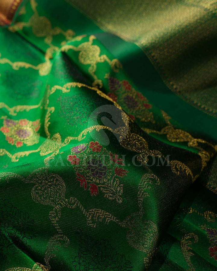 Forest Green With Rust Red Kanjivaram Silk Saree-DJ372(C)