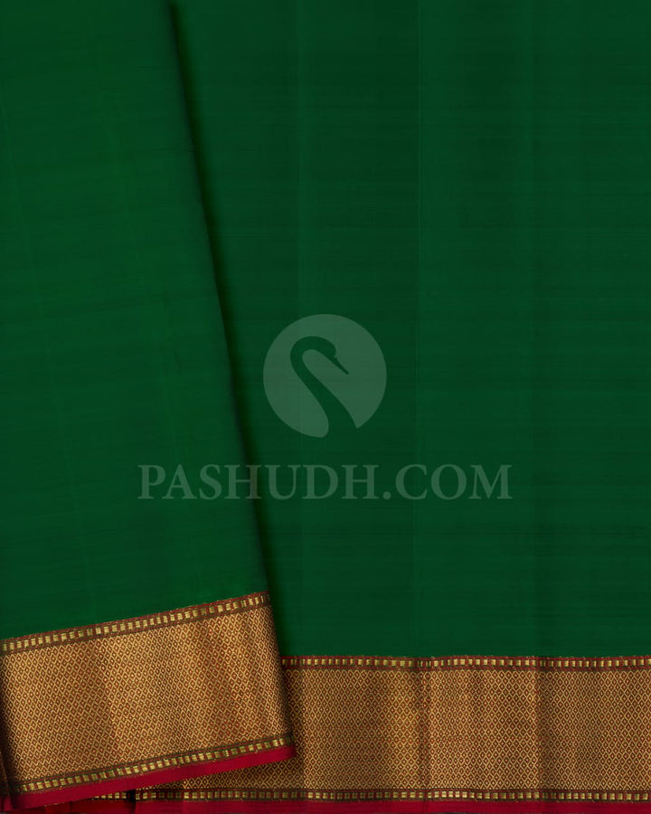 Forest Green With Rust Red Kanjivaram Silk Saree-DJ372(C)