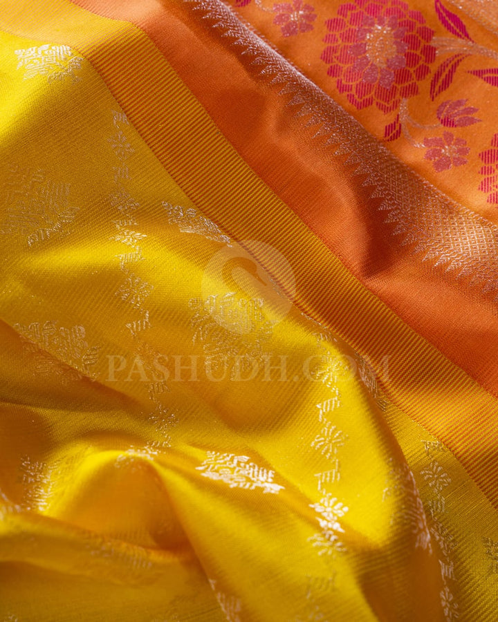 Tuscany Yellow And Mild Orange Pastel Kanjivaram Silk Saree-DJ377(C)
