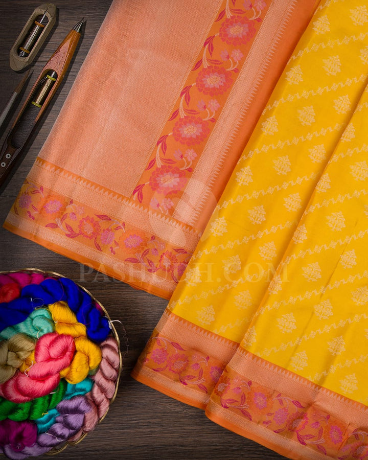 Tuscany Yellow And Mild Orange Pastel Kanjivaram Silk Saree-DJ377(C)