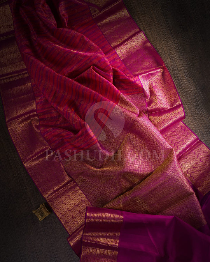 Violet And Orange Shot Pink Kanjivaram Silk Saree-D644(A)