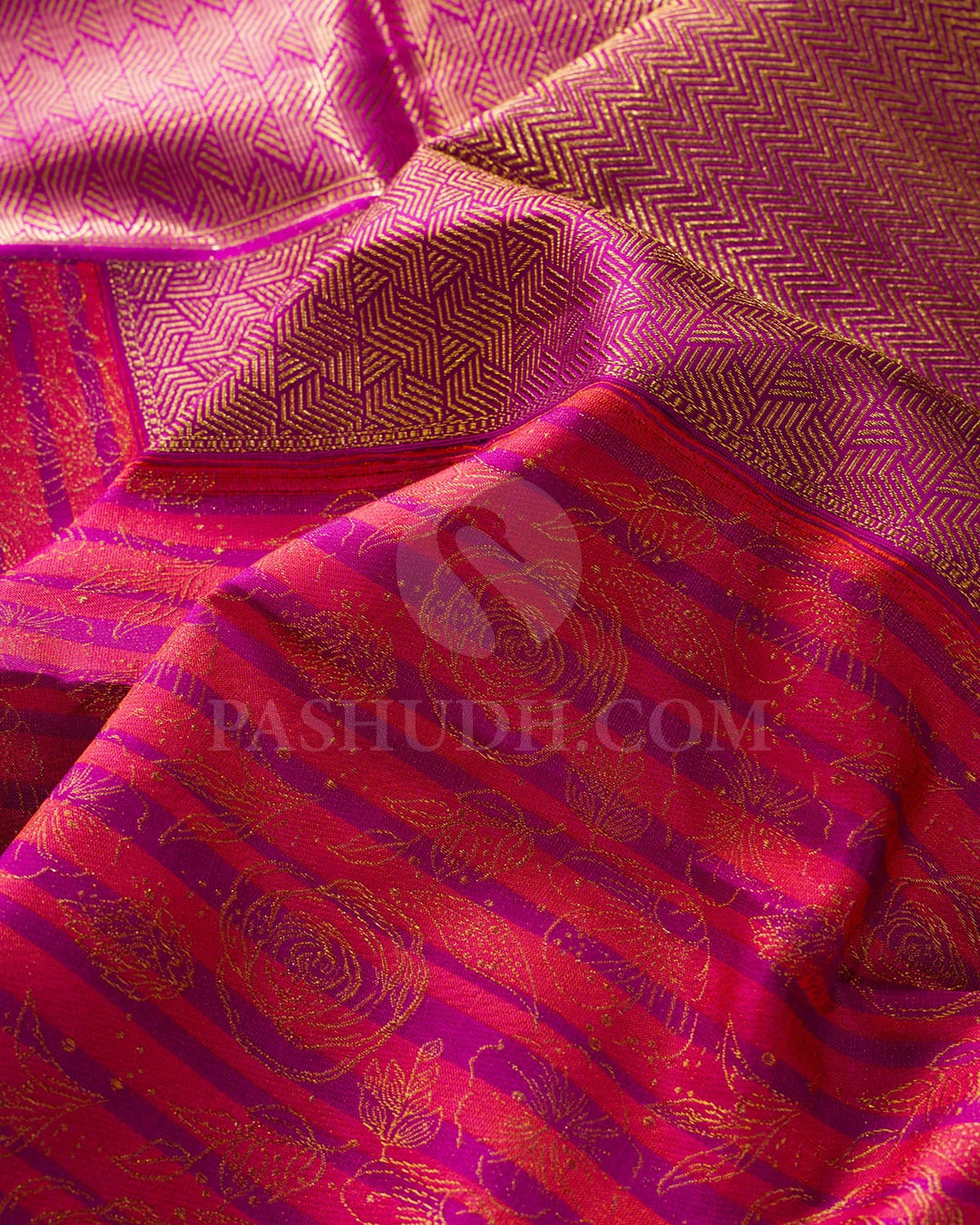 Violet And Orange Shot Pink Kanjivaram Silk Saree-D644(A)