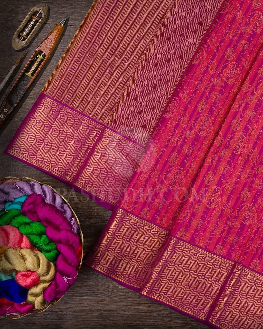 Violet And Orange Shot Pink Kanjivaram Silk Saree-D644(A)