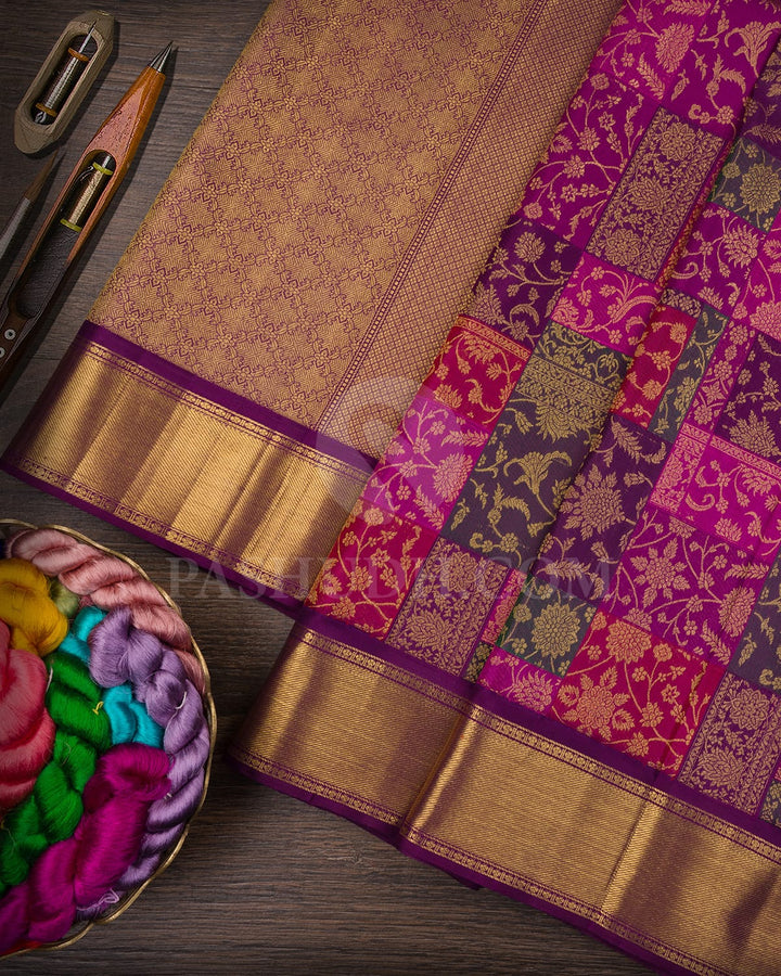 Multihue Uneven Checks Bridal Pure Zari Kanjivaram Silk Saree-P196(A)