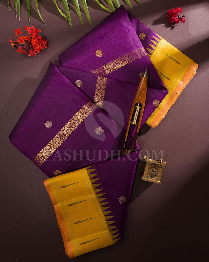 Purple And Bright Yellow Kanjivaram Silk Saree-S1414(B)