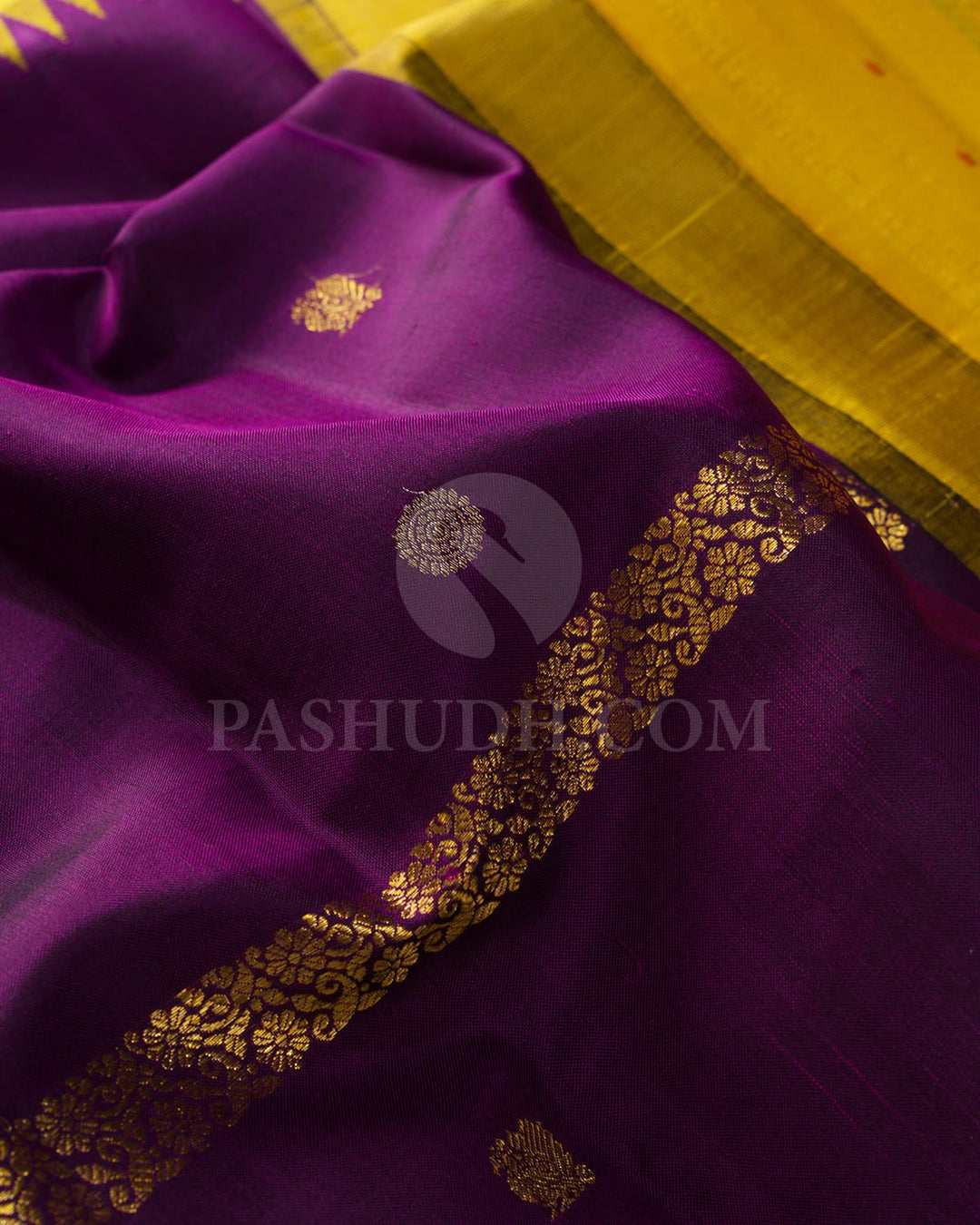 Purple And Bright Yellow Kanjivaram Silk Saree-S1414(B)