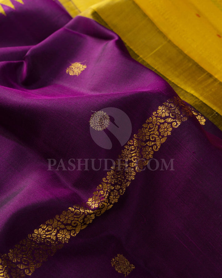 Purple And Bright Yellow Kanjivaram Silk Saree-S1414(B)