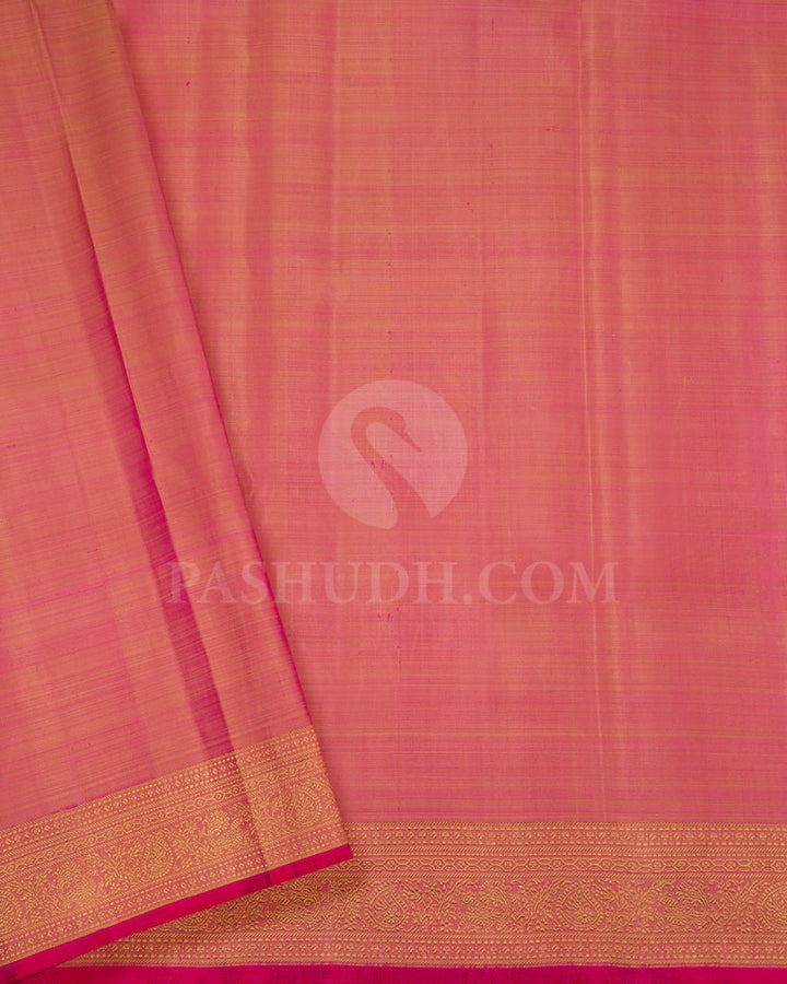 Green, Half White And Mild Pink Kanjivaram Silk Saree-S1517(A)