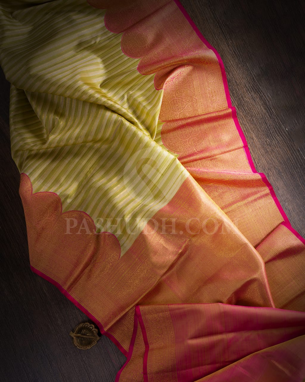 Green, Half White And Mild Pink Kanjivaram Silk Saree-S1517(A)