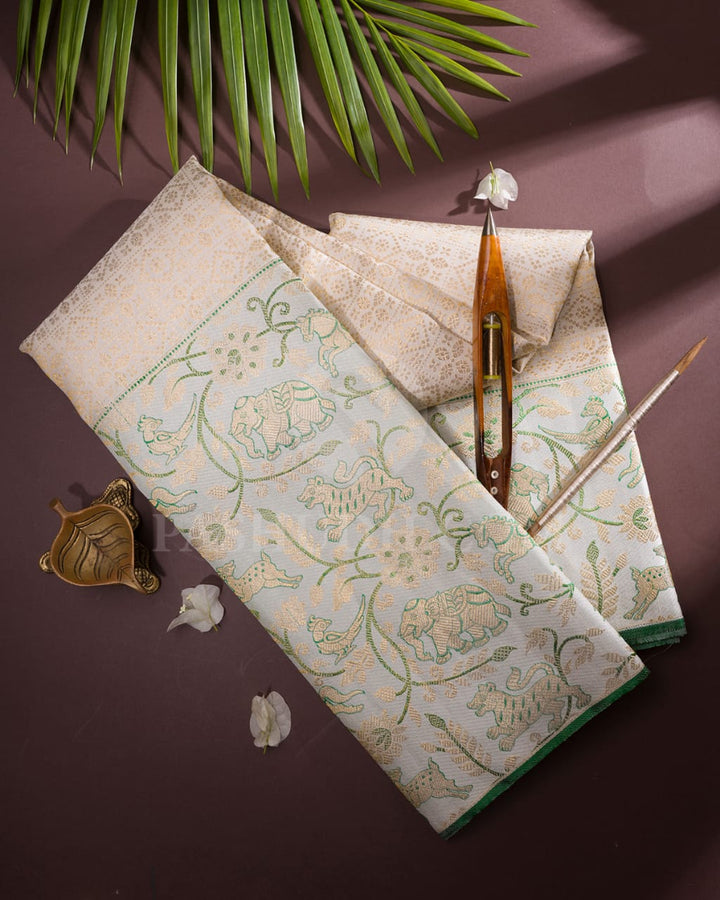 Half White With Mild Powder Blue Kanjivaram Silk Saree-S1503(C)