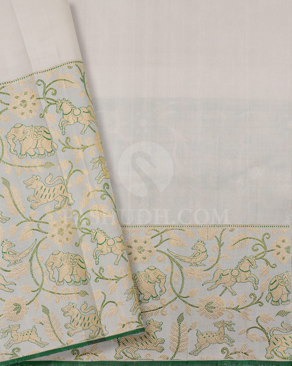 Half White With Mild Powder Blue Kanjivaram Silk Saree-S1503(C)
