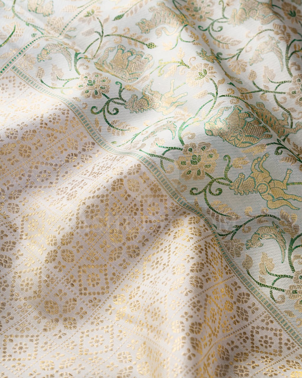 Half White With Mild Powder Blue Kanjivaram Silk Saree-S1503(C)