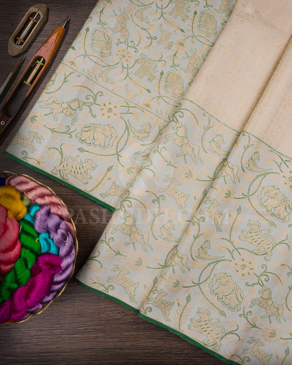 Half White With Mild Powder Blue Kanjivaram Silk Saree-S1503(C)