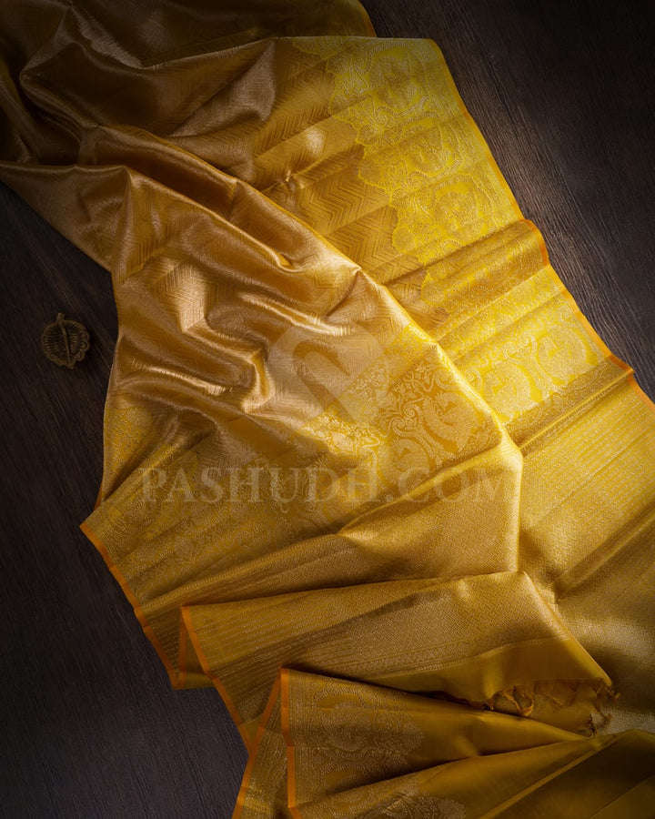 Mustard Yellow Kanjivaram Silk Saree-S1469(B)