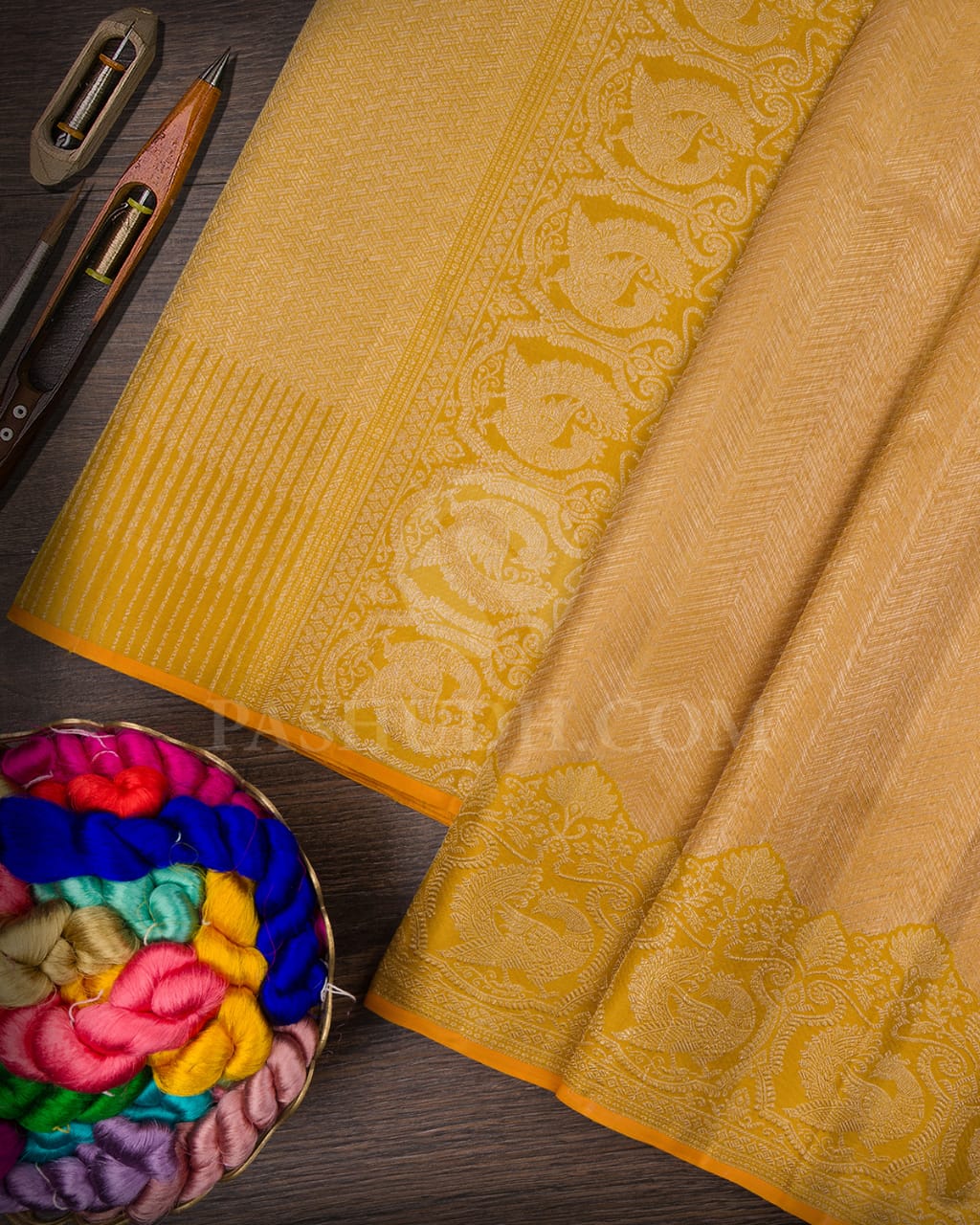 Mustard Yellow Kanjivaram Silk Saree-S1469(B)