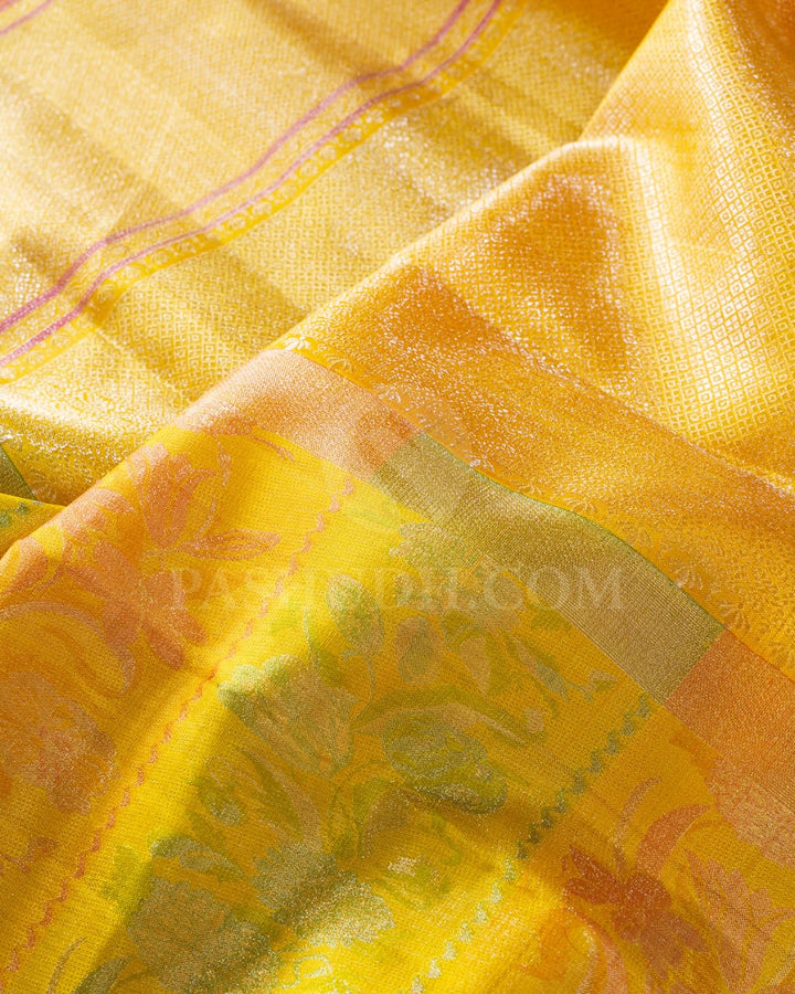 Mango Yellow, Green,Orange Tissue Kanjivaram Silk Saree-D645(A)