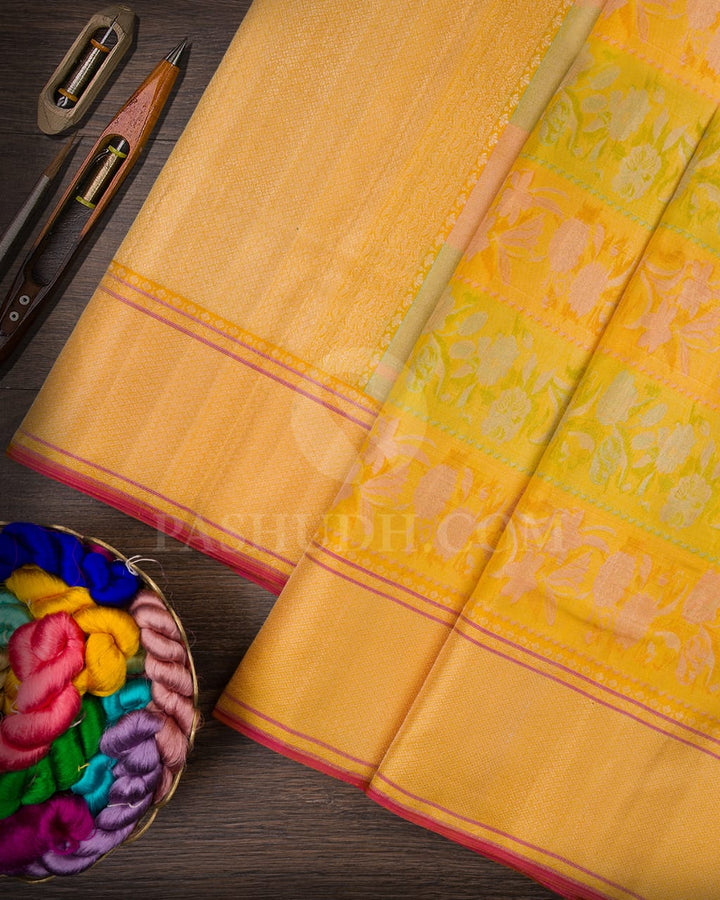 Mango Yellow, Green,Orange Tissue Kanjivaram Silk Saree-D645(A)