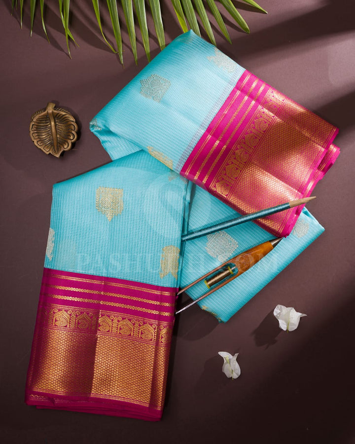 Sky Blue And Magenta Kanjivaram Silk Saree-S1525(A)
