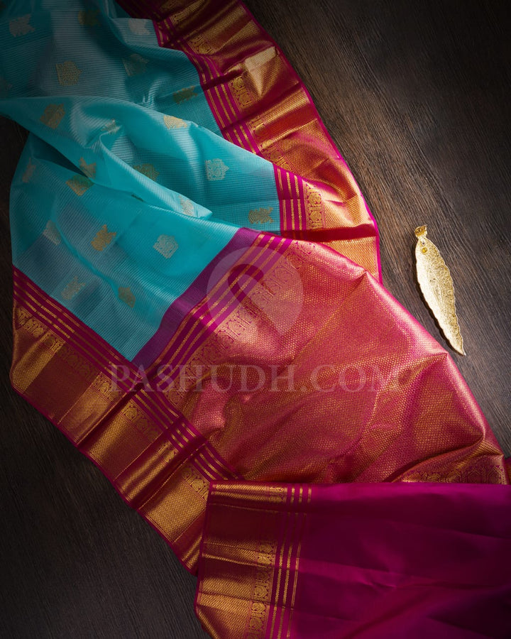 Sky Blue And Magenta Kanjivaram Silk Saree-S1525(A)