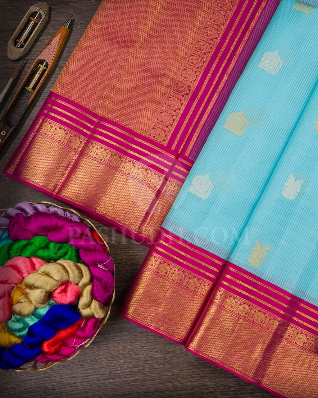 Sky Blue And Magenta Kanjivaram Silk Saree-S1525(A)